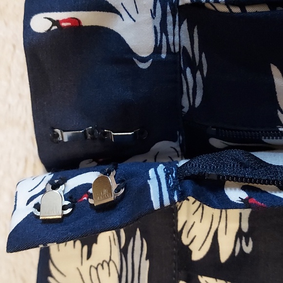 Banned Retro Navy & White Pin-Up Rockabilly Swan Print Pleated Swing Skirt M - Picture 5 of 9